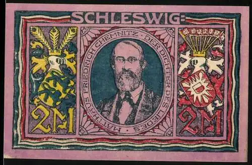 Notgeld Altona 1922, 2 Mark, Friedrich Chemnitz Porträt und Wappen auf Vorderseite, Anweisungstext auf Rückseite