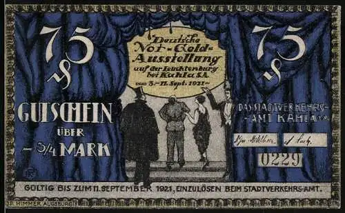 Notgeld Kahla 1921, 75 Pfennig, Deutsche Not-Geld Ausstellung, Stadtverkehrsamt Kahla, Drache