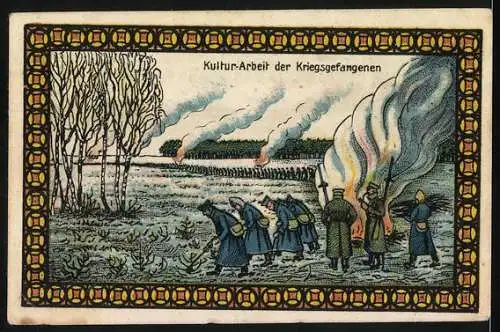 Notgeld Lichtenhorst, 50 Pfennig, Kriegsgefangenenlager, Lageransicht und Kultur-Arbeit der Kriegsgefangenen