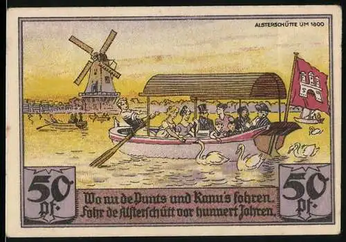 Notgeld Hamburg 1921, 50 Pf, Alsterschifffahrt und Reiter auf Pferd, Sportvereinigung St. Georg
