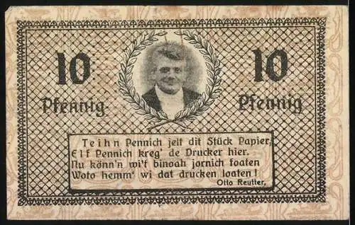 Notgeld Gardelegen, 1921, 10 Pfennig, Ältestes Haus in Gardelegen erbaut 1588, Otto Reutter Zitat auf Rückseite