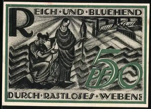 Notgeld Gera-Reuss, 1921, 50 Pfennig, Reich und Blühend Durch Rastloses Weben, Seriennummer 3935