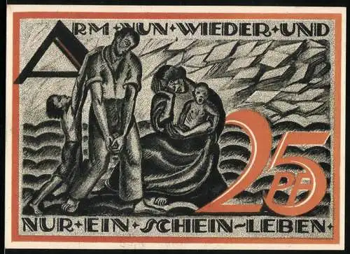 Notgeld Gera-Reuss 1921, 25 Pf, Arme Familie und Gültigkeitsangabe