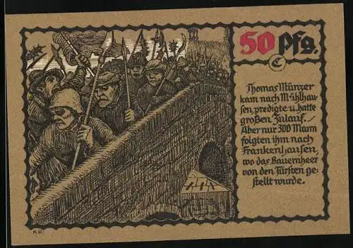 Notgeld Mühlhausen 1921, 50 Pfennig, Bauernaufstand und Thomas Müntzer Abbildung