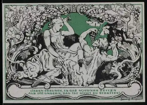 Notgeld Weimar 1921, 50 Pfennig, Illustration von Figuren und Porträt Schiller