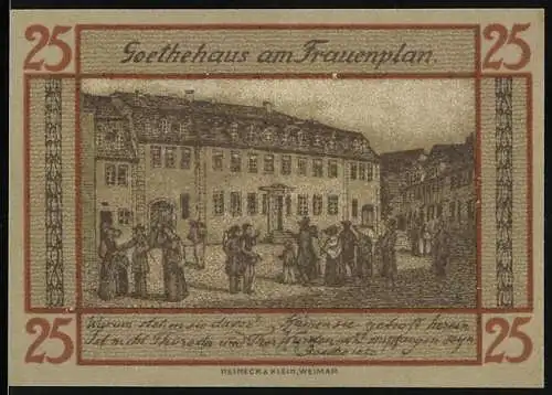 Notgeld Weimar, 1921, 25 Pfennig, Goethehaus am Frauenplan und Weimarer Persönlichkeiten