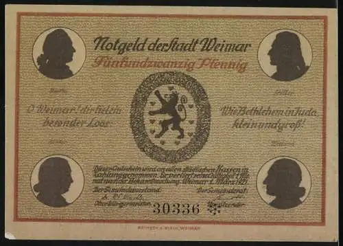 Notgeld Weimar, 1921, 25 Pfennig, Kirche und historische Persönlichkeiten