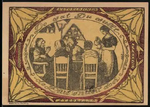 Notgeld Stedesand 1920, 75 Pfennig, Szene mit Frauen und einem Mann am Tisch