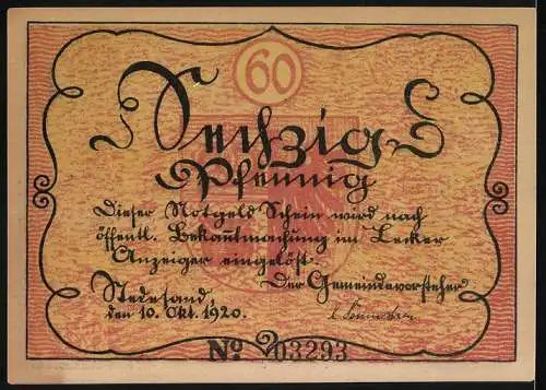 Notgeld Stedesand, 1920, 60 Pfennig, Respekt is Respekt un mut Respekt bliben, Schulkinder mit Stöcken