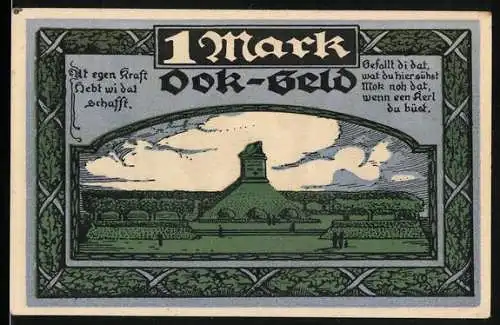 Notgeld Stellingen-Langenfelde, 1922, 1 Mark, Errichtung der Gefallenen-Ehrenstätte und Landschaftsbild