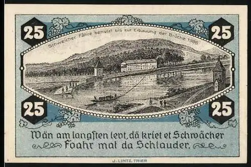 Notgeld Schweich, 1921, 25 Pfennig, Fähre über den Fluss und Gedicht, Verein für Handel und Gewerbe e.V.