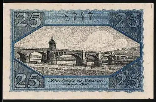 Notgeld Schweich 1920, 25 Pfennig, Verein für Handel und Gewerbe, Havelbrücke zu Schroich