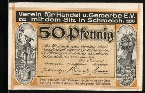 Notgeld Schweich 1920, 50 Pfennig, Verein für Handel und Gewerbe E.V., Motiv Maselbrücke 1906