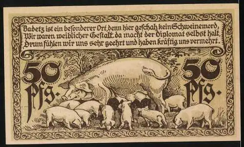 Notgeld Hohenlepte / Badetz 1918, 50 Pfennig, Schweinezüchterei mit Schweinen