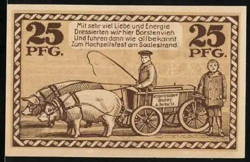 Notgeld Hohenlepte / Badetz, 1918, 25 Pfennig, Schweinezucht mit Fuhrwerk und Reim, gültig bis 31. Dezember 1921