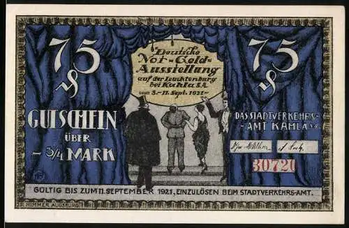 Notgeld Kahla 1921, 75 Pfennig, Deutsche Not-Geld-Ausstellung Leuchtenburg bei Kahla, Drache spuckt Notgeld