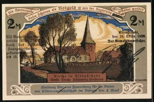 Notgeld Altrahlstedt, 1922, 2 Mark, Rudernde Männer und Kirche