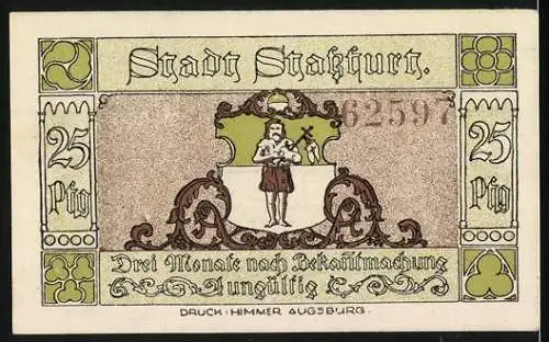 Notgeld Stassfurt 1921, 25 Pfennig, Bergleute im Kali-Bergwerk, Wappen