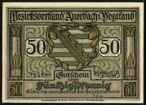 Notgeld Auerbach i. Vogtland, 1921, 50 Pfennig, Der Landvogt war ein Schlemmerbart