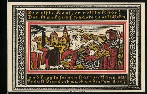 Notgeld Ettlingen, 1921, 50 Pfennig, Der Markgraf schaut zu voll Hohn, Henkerszene