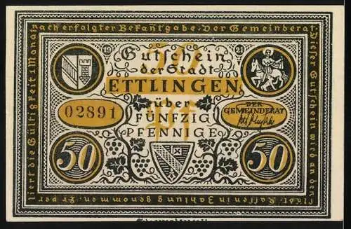 Notgeld Ettlingen, 1921, 50 Pfennig, Der Markgraf schaut zu voll Hohn, Henkerszene