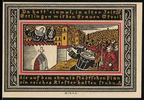 Notgeld Ettlingen, 1921, 50 Pfennig, Kloster und Gemeinderat