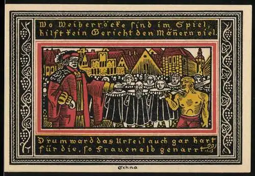 Notgeld Ettlingen, 1921, 50 Pfennig, Gutschein der Stadt mit Richter und Gerichtsszene
