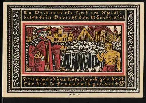 Notgeld Ettlingen, 1921, 50 Pfennig, Gutschein der Stadt Ettlingen, historische Szene, Frauenalb, Stadtwappen