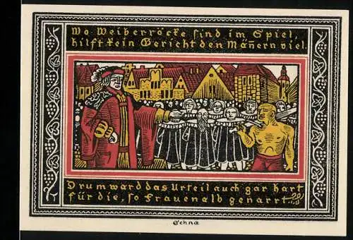 Notgeld Ettlingen 1921, 50 Pfennig, Gutschein der Stadt mit historischem Motiv und Stadtwappen
