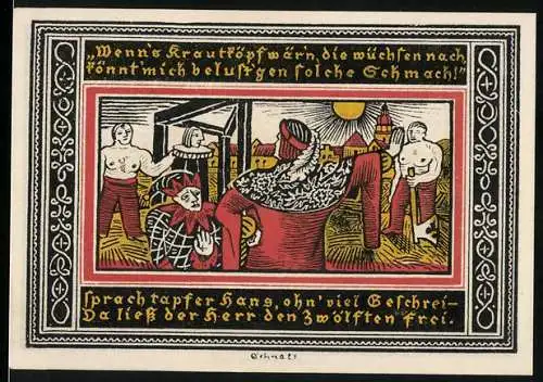 Notgeld Ettlingen, 1921, 50 Pfennig, Gutschein der Stadt Ettlingen, Hans im Kochtopf