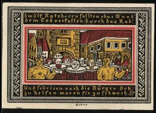 Notgeld Ettlingen, 1921, 50 Pfennig, Stadtansicht und historische Darstellung