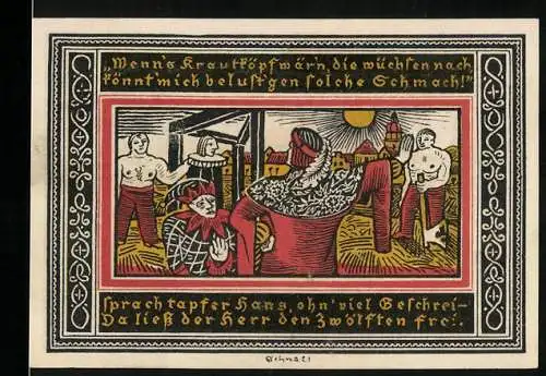 Notgeld Ettlingen, 1921, 50 Pfennig, Gutschein der Stadt Ettlingen mit historischem Motiv und Verzierungen