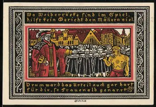 Notgeld Ettlingen 1921, 50 Pfennig, Gutschein der Stadt mit historischem Motiv und Beschriftung
