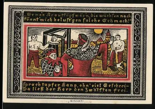 Notgeld Ettlingen, 1921, 50 Pfennig, Gutschein der Stadt Ettlingen mit Illustration und historischen Symbolen