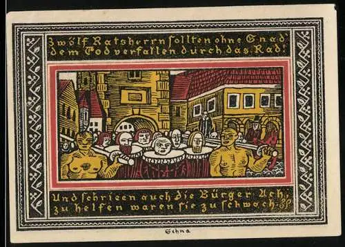 Notgeld Ettlingen, 50 Pfennig, Szenen mit Ratsherren und Bürgern, Seriennummer 03190