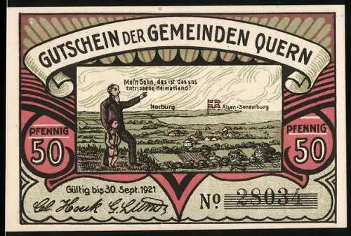 Notgeld Quern 1921, 50 Pfennig, Landschaft und Bismarckturm Scheersberg