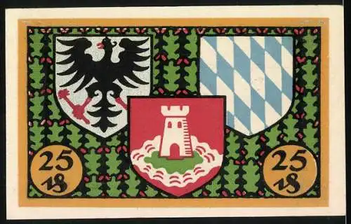 Notgeld Pasing, 1918, 25 Pfennig, Kriegsnotgeld mit Stadtansicht und Wappen