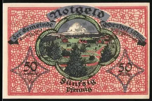 Notgeld Oberhof (Thür.) 1919, 50 Pfennig, Landschafts- und Textbild, Seriennummer 13229