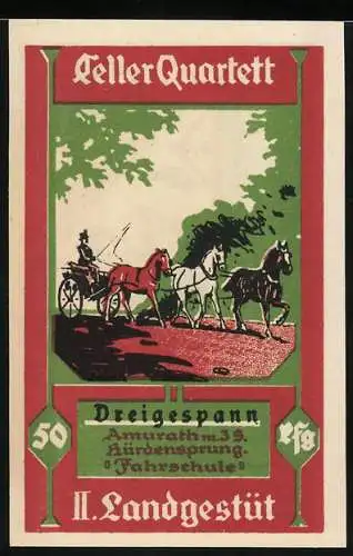 Notgeld Celle, 1922, 50 Pfennig, Dreigespann und Stadtwappen, II. Landgestüt