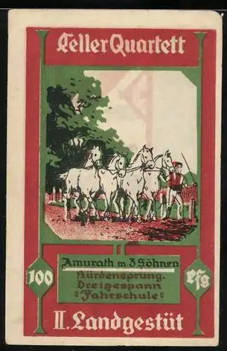 Notgeld Celle 1922, 100 Pfennig, II. Landgestüt Amurath m. 3 Söhnen, Hürdensprung, Dreigespann, Fahrschule