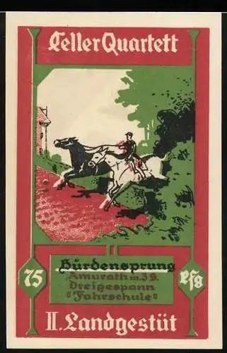 Notgeld Celle, 1922, 75 Pfennig, Celler Quartett II. Landgestüt Hürdensprung Dreigespann Fahrschule