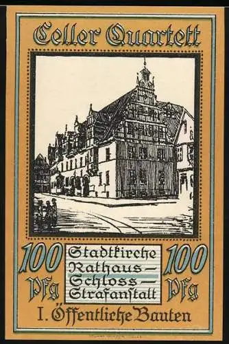 Notgeld Celle 1922, 100 Pfennig, Celler Quartett Stadtansichten und Wappen