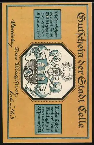 Notgeld Celle 1922, 100 Pfennig, Celler Quartett Stadtansichten und Wappen