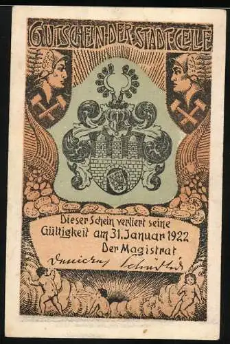 Notgeld Celle 1922, 50 Pfennig, Birken im Moor und Wappen, Gültigkeit bis 31. Januar 1922