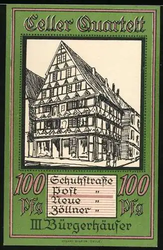 Notgeld Celle, 1922, 100 Pfennig, Schuhstrasse Bürgerhäuser