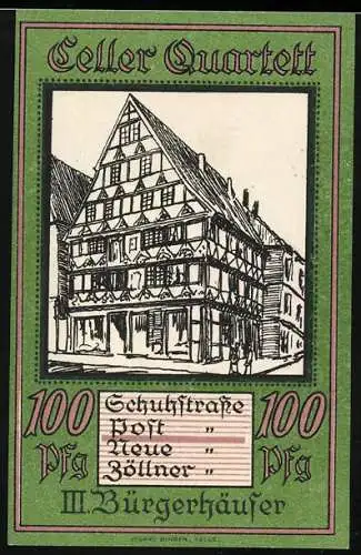 Notgeld Celle, 1921, 100 Pfennig, Schuhstrasse Bürgerhäuser Illustration, Gutschein der Stadt Celle