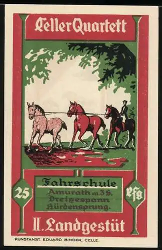 Notgeld Celle, 1922, 25 Pfennig, Fahrschule Amurath m. 3 S. Dreigespann Führdersprung, Kunstanst. Eduard Binder, Celle