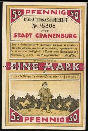 Notgeld Cranenburg, 1921, 2x50 Pfennig, Gutschein der Stadt Cranenburg mit Abbildungen von Stadtansichten