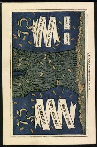 Notgeld Kahla 1921, 75 Pfennig, Sylvesternacht Deutscher Spuk in Paris, Skelett, Post Mortem