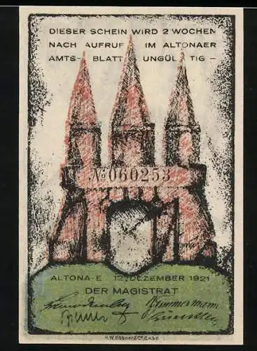 Notgeld Altona, 1921, 40 Pf, Burg und Segelschiff-Szene